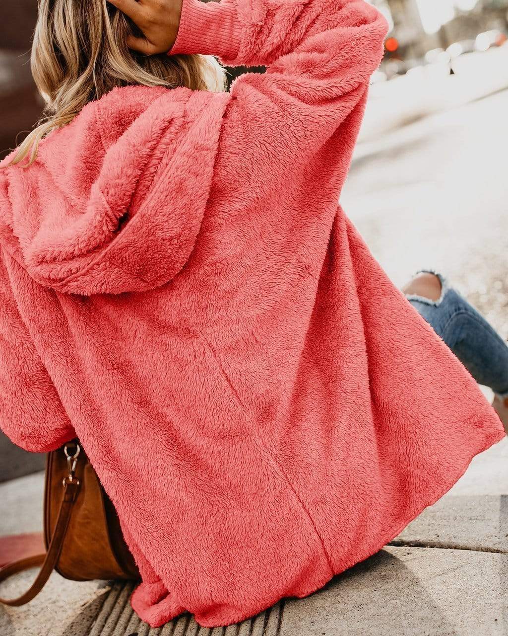 Cap Long-Sleeved Cardigan Pocket Warm Jacket for Women