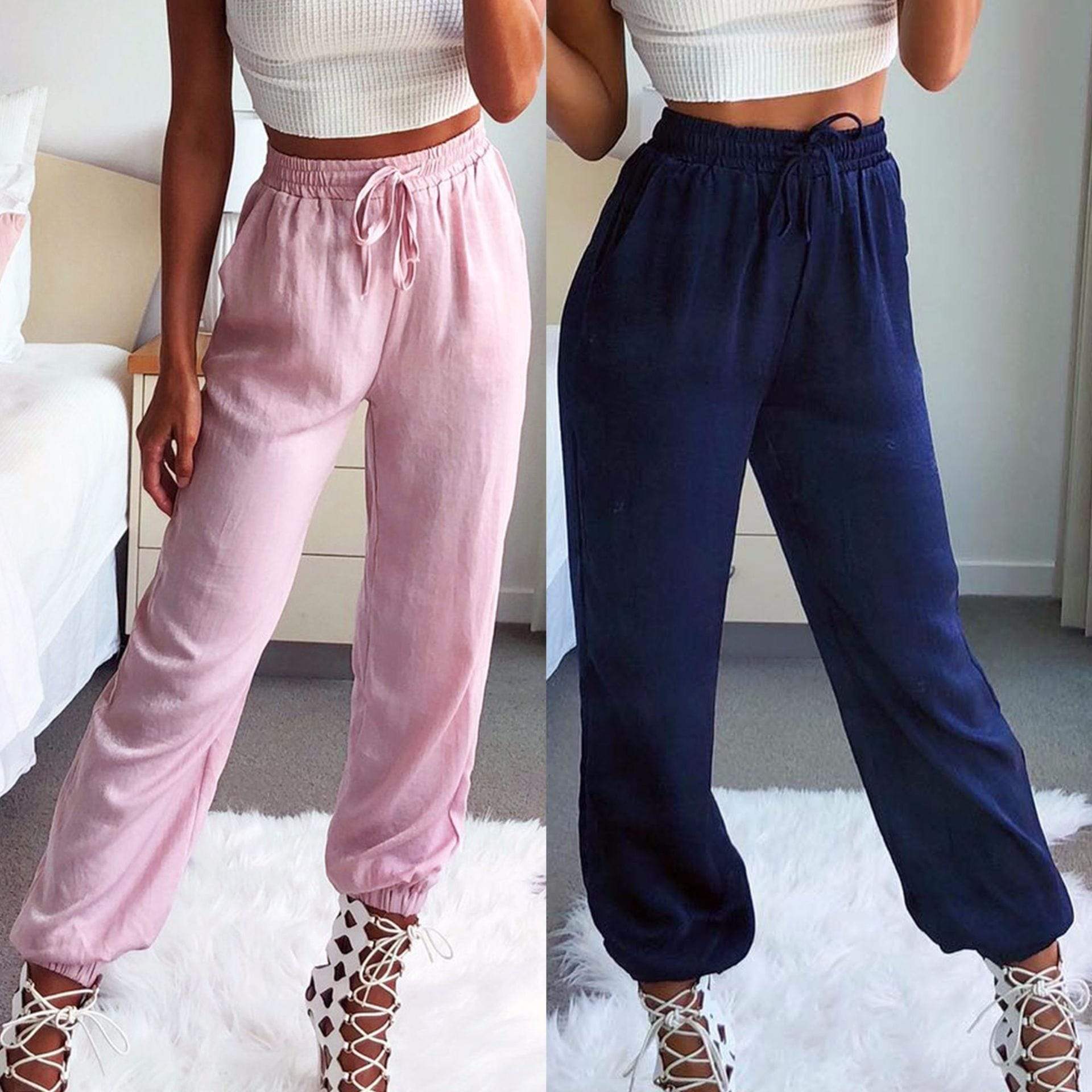 Casual Sexy Joker Pure   Color Shown Thin Jogger Pants Bloomers